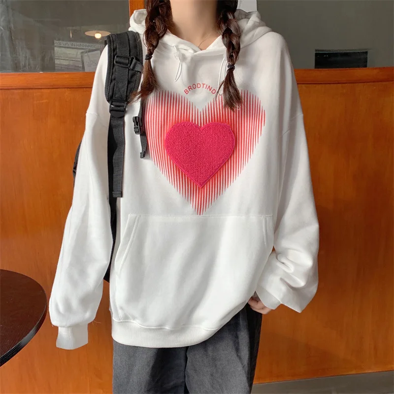 Y2k Oversized Fashion Jacket Coat Heart Shape Print Women's Hoodie Punk Harajuku Couple Zip Up Sweatshirt Leisure Kawaii Clothes