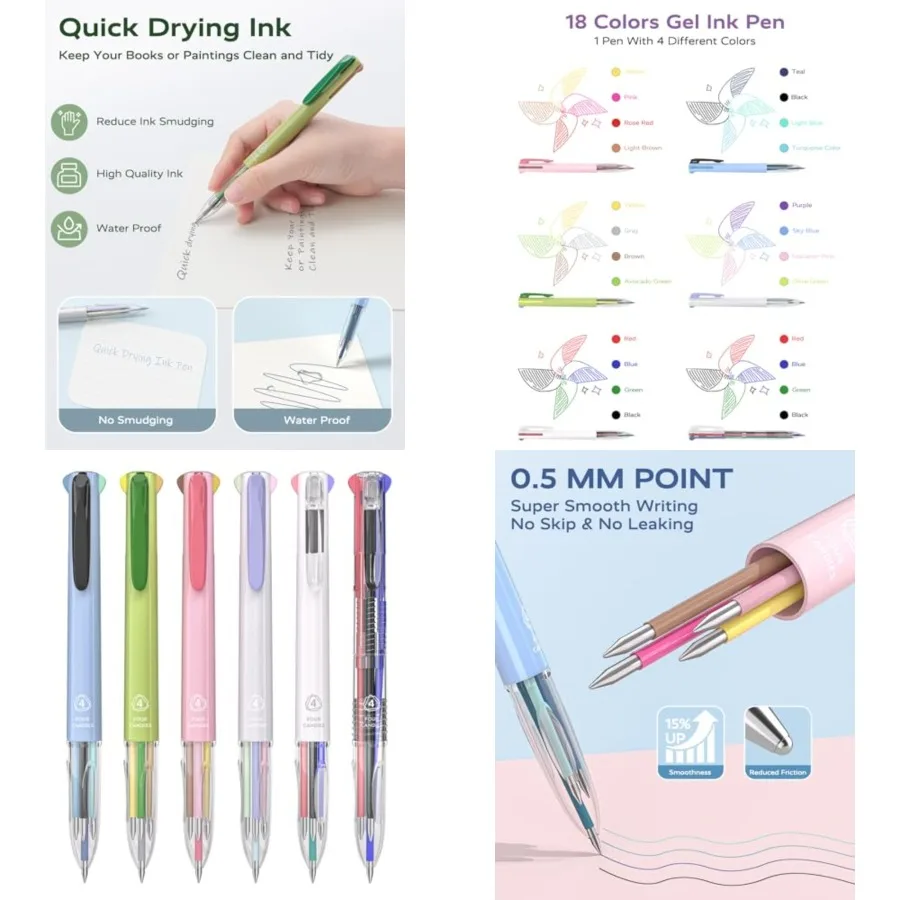 

Four Candies Multicolor Pens 4-in-1 Colored Ballpoint Pen with 0.5mm Fine Point Quick Dry Black Ink for Smooth Writing Ideal fo