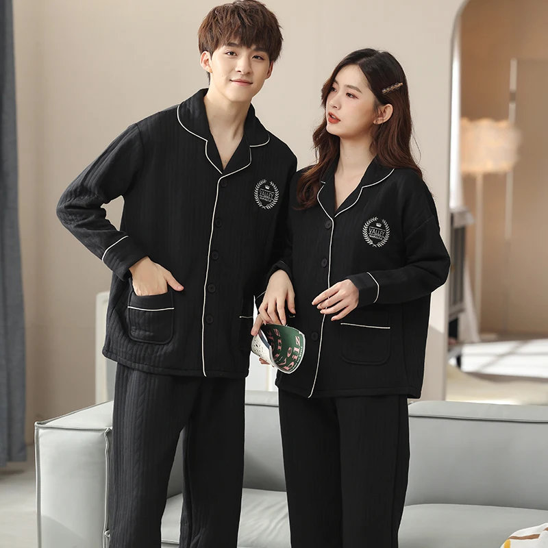 Couple pajamas set winter pijama air clip cotton pyjama ladies casual sleepwear men pijama