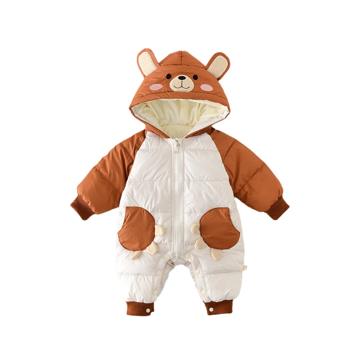 Winter Baby Kleding Jumpsuit Baby Cartoon Teddybeer Capuchon Klimpak Pluche Meisje Rompertjes Warme Jongen Dik Katoenen Jas