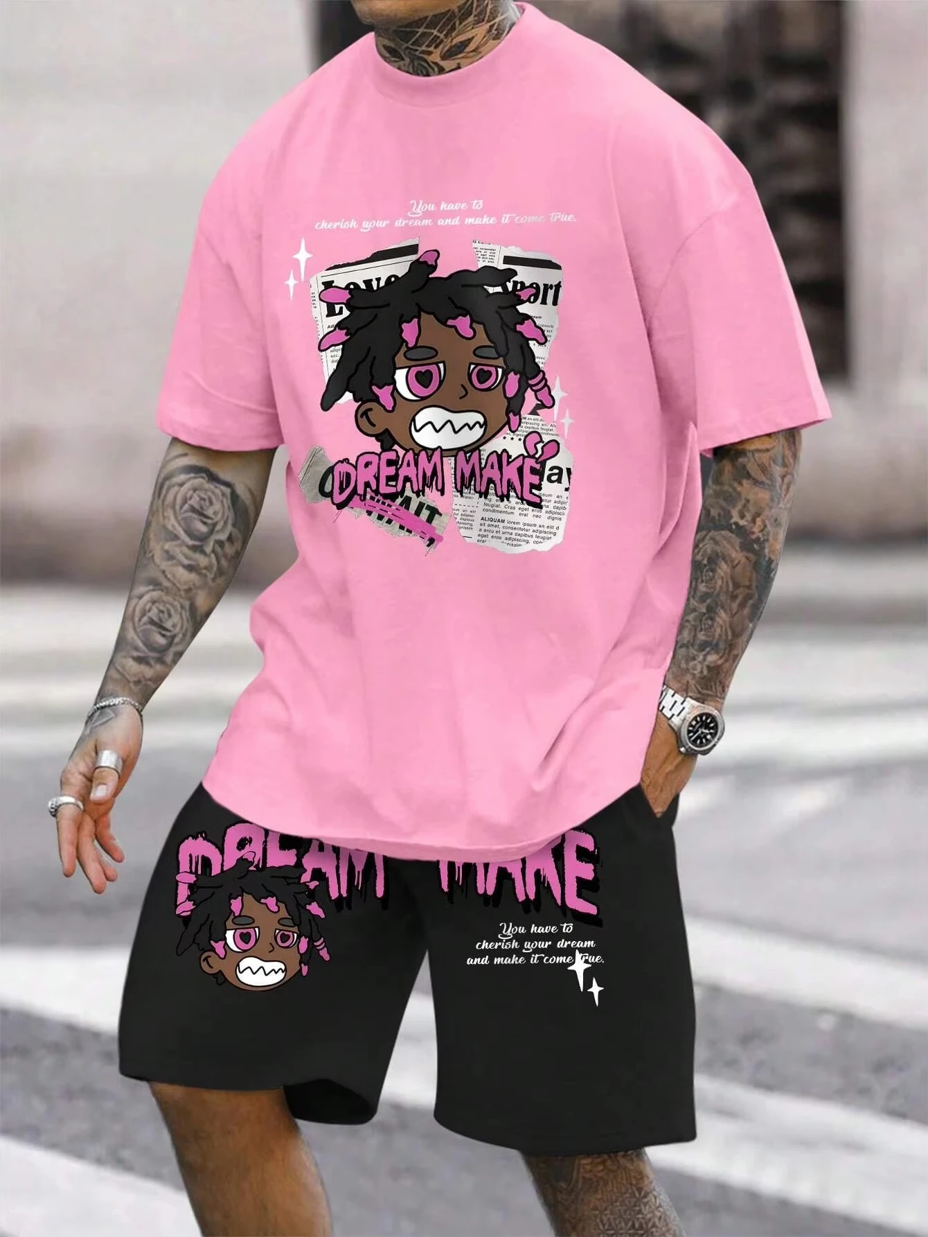 

2025 Men's Round Neck Casual Summer T-shirt 3D Printed Cartoon Characters and Letter Patterns Casual Sports Style