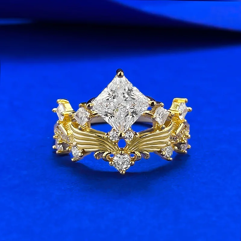 

Роскошные обручальные кольца с высокоуглеродистыми бриллиантами 6x6 мм для женщин - позолоченное кольцо и свадебное обручальное кольцо, ювелирное украшение для вечеринок, подарок