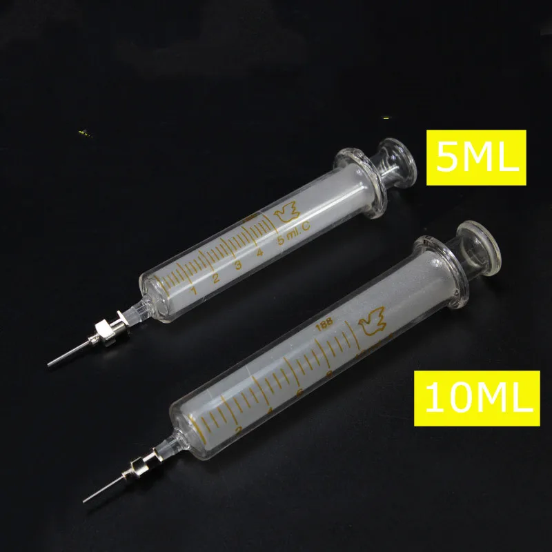 Glass Syringe 5ml 10ml Syringe Metal Needle Welding Oil Container Glass Push Rod Mobile Phone Repair Tools