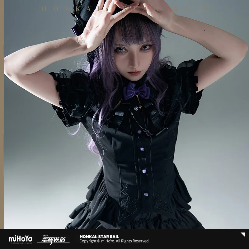 【Preventa genuina Honkai Star Rail】Camiseta Vintage Herta, diseño lavado en negro y morado, gráfico de Anime, Cosplay, regalo de uso diario