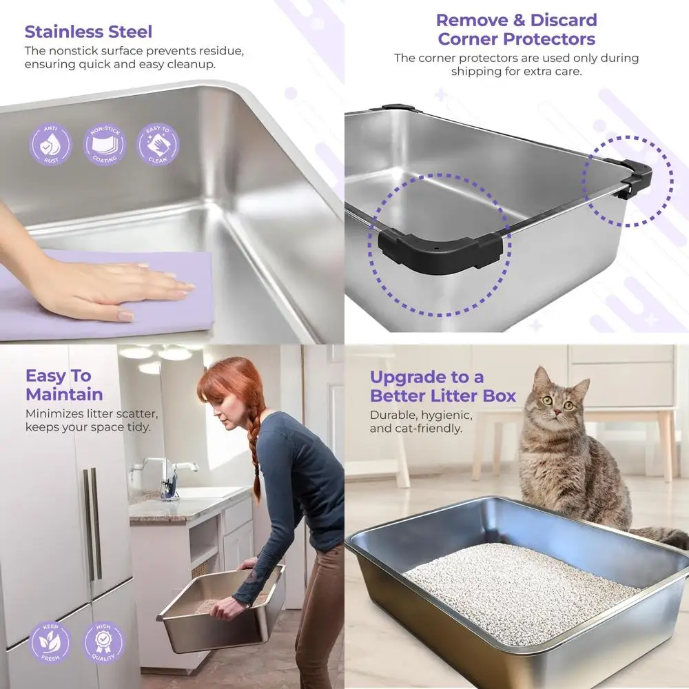 

Extra-Large Stainless Steel Cat Litter Box - Ideal for Large Cats - Odor & Stain Resistant - Rust-Free - Easy to Clean (1 Pan)