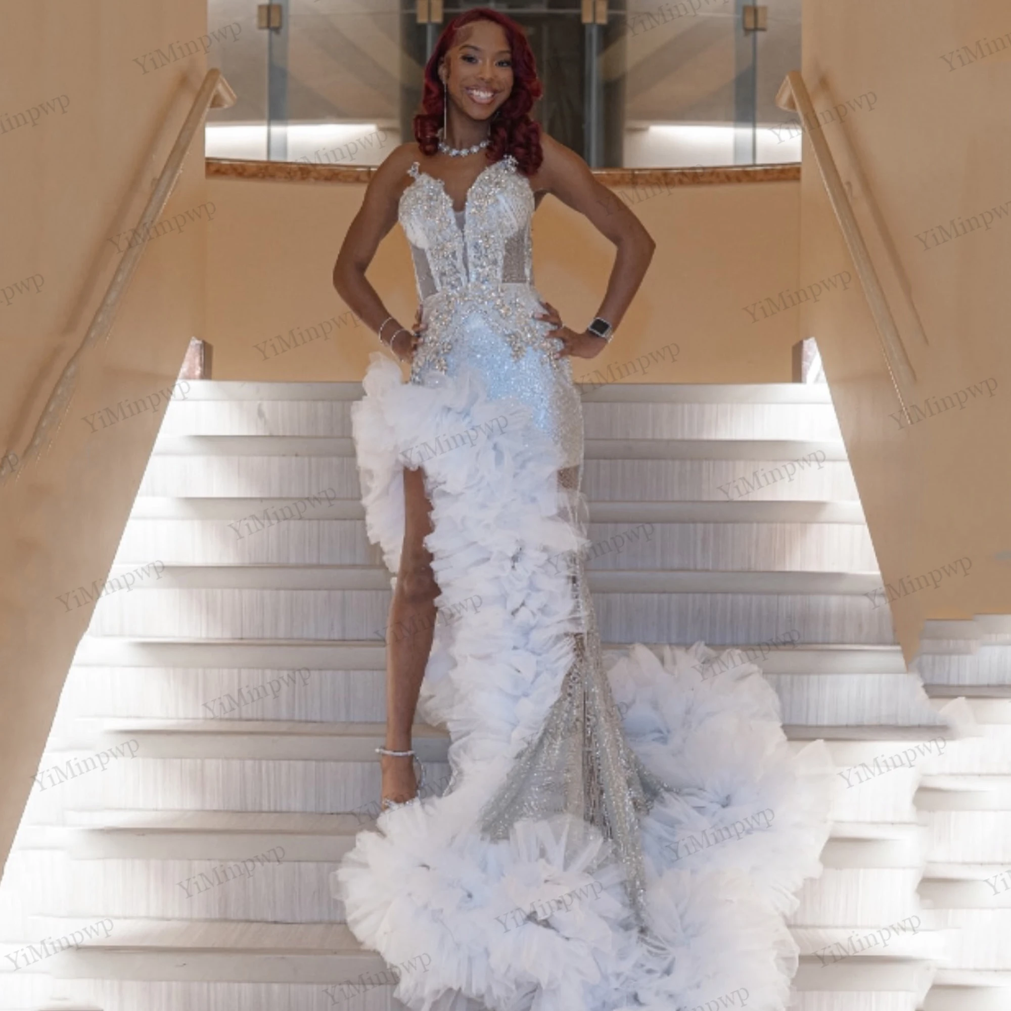 

Aso Ebi Rhinestone Cocktail Dresses High Split Mermaid Birthday Gowns 2026 Crystal Sleeveless vestidos de festa Customized