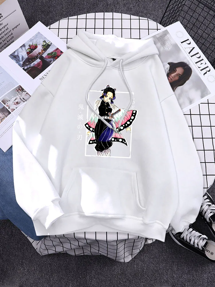 Women Japan Anime Sweatshirts Demon Slayer Kochou Shinobu Plus Size Hoodie Harajuku Female Streetwear Casual Clothes Tops