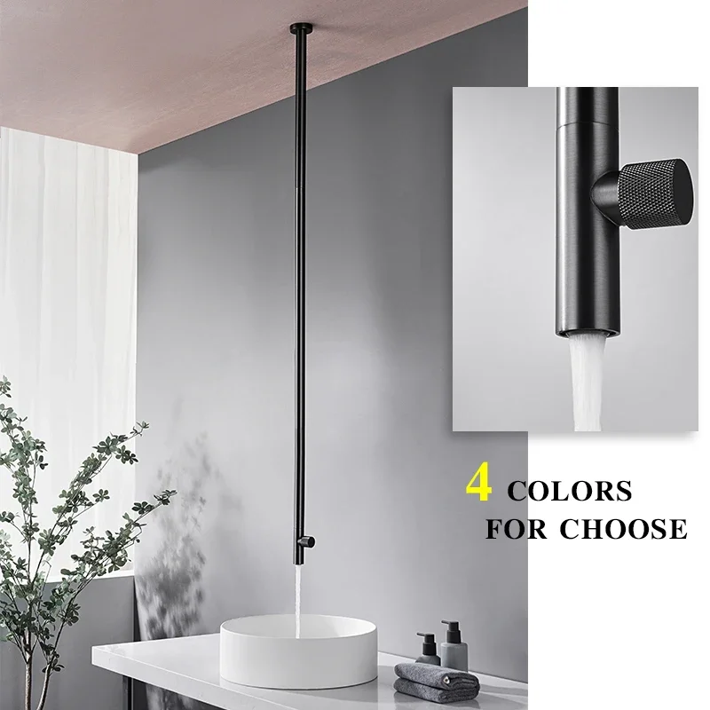 Bathroom Solid Brass Hang Ceiling Basin Faucet Matt Black Chrome Bathtub Faucet Tap Gun Grey Brushed Gold Spout Tap