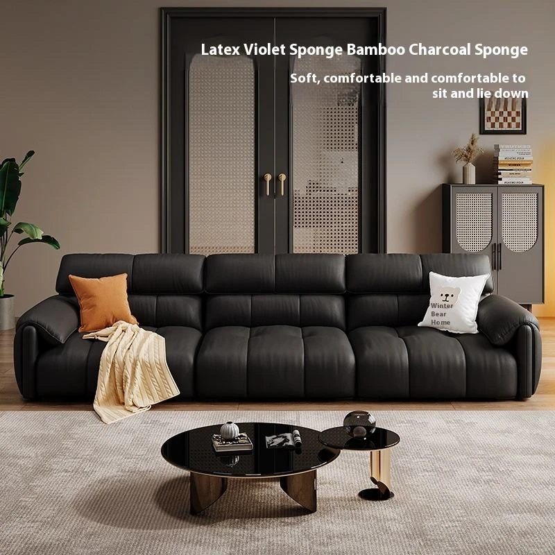 #Modern Three Seat Leather Sofa Set Bear Elephant Ear Straight Row for Small Apartment Living Sponge