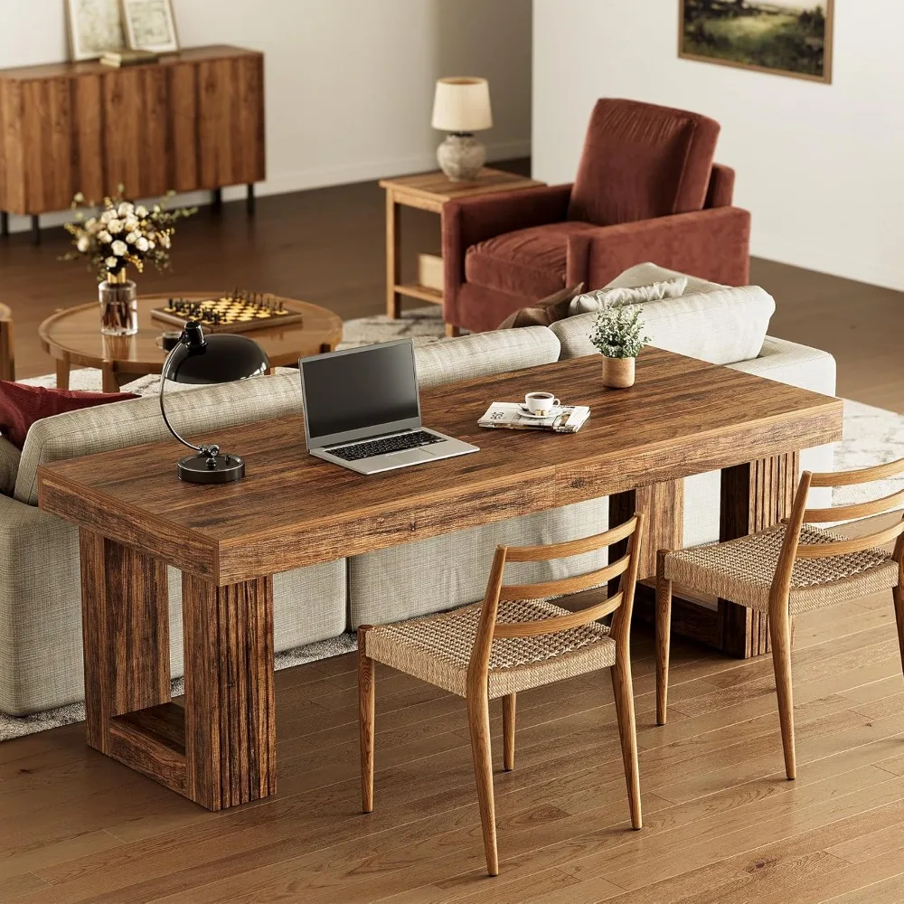 مكتب لشخصين، مكتب كمبيوتر طويل جدًا بطول 86.6 بوصة، مكتب كتابة كمبيوتر لشخصين، مكتب خشبي كبير