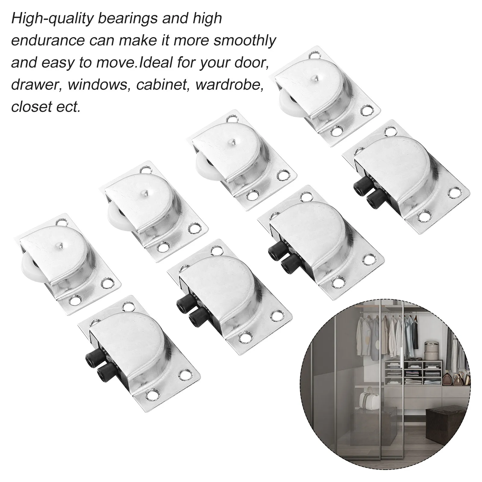 4Pairs Sliding Door Roller Stainless Steel Wardrobe Pulley Silent Bearing Smooth Closet Cabinet Furniture Sliding Wheels