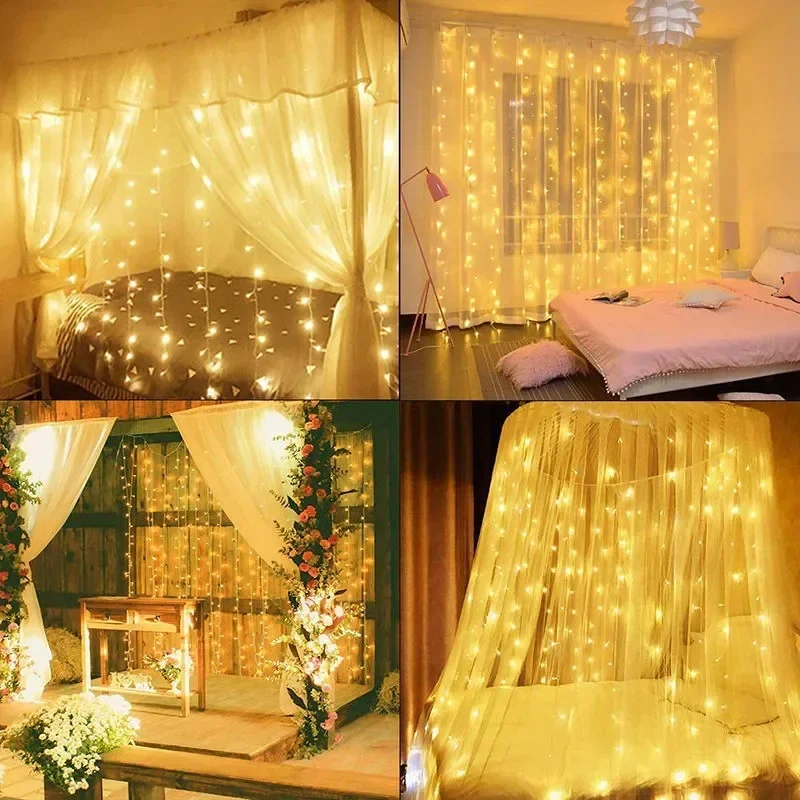 3x3m ผ้าม่าน Garland บนหน้าต่าง USB Power Fairy ไฟ Festoon พร้อมรีโมทใหม่ปี Garland ไฟ LED ตกแต่งคริสต์มาส