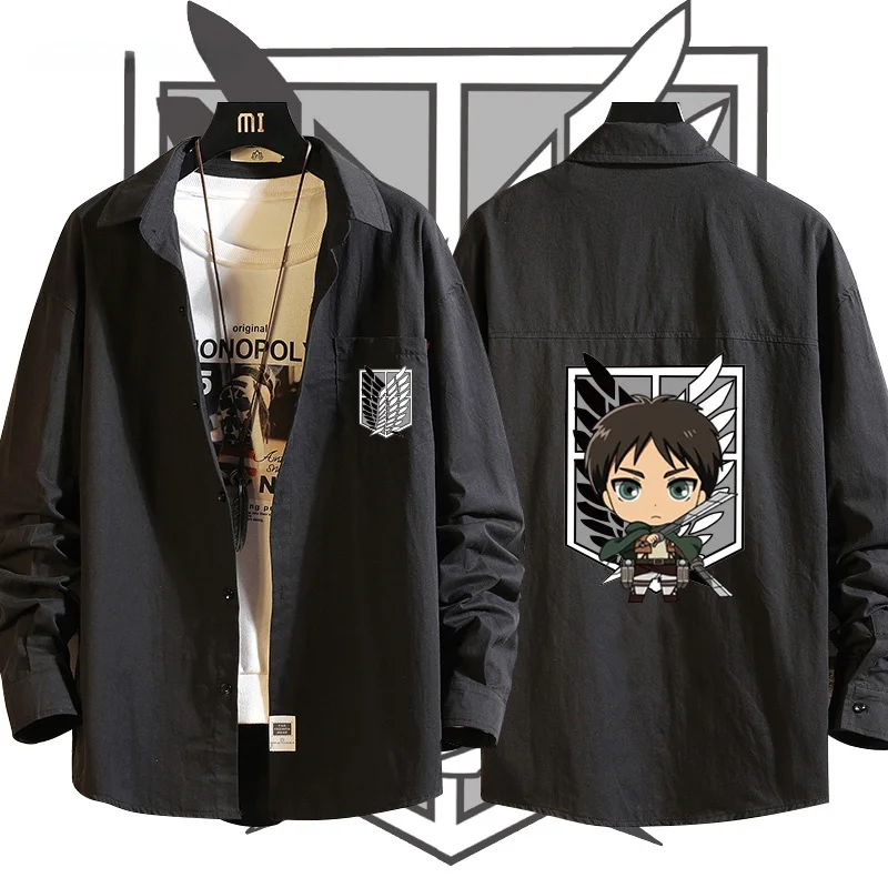 トレンディな長袖シャツ-q-バージョン-進撃の巨人-ソルジャー-リヴァイとエレン-ジャケット-ポリエステル繊維-通気性-ルーズフィット-ユース-ポップ