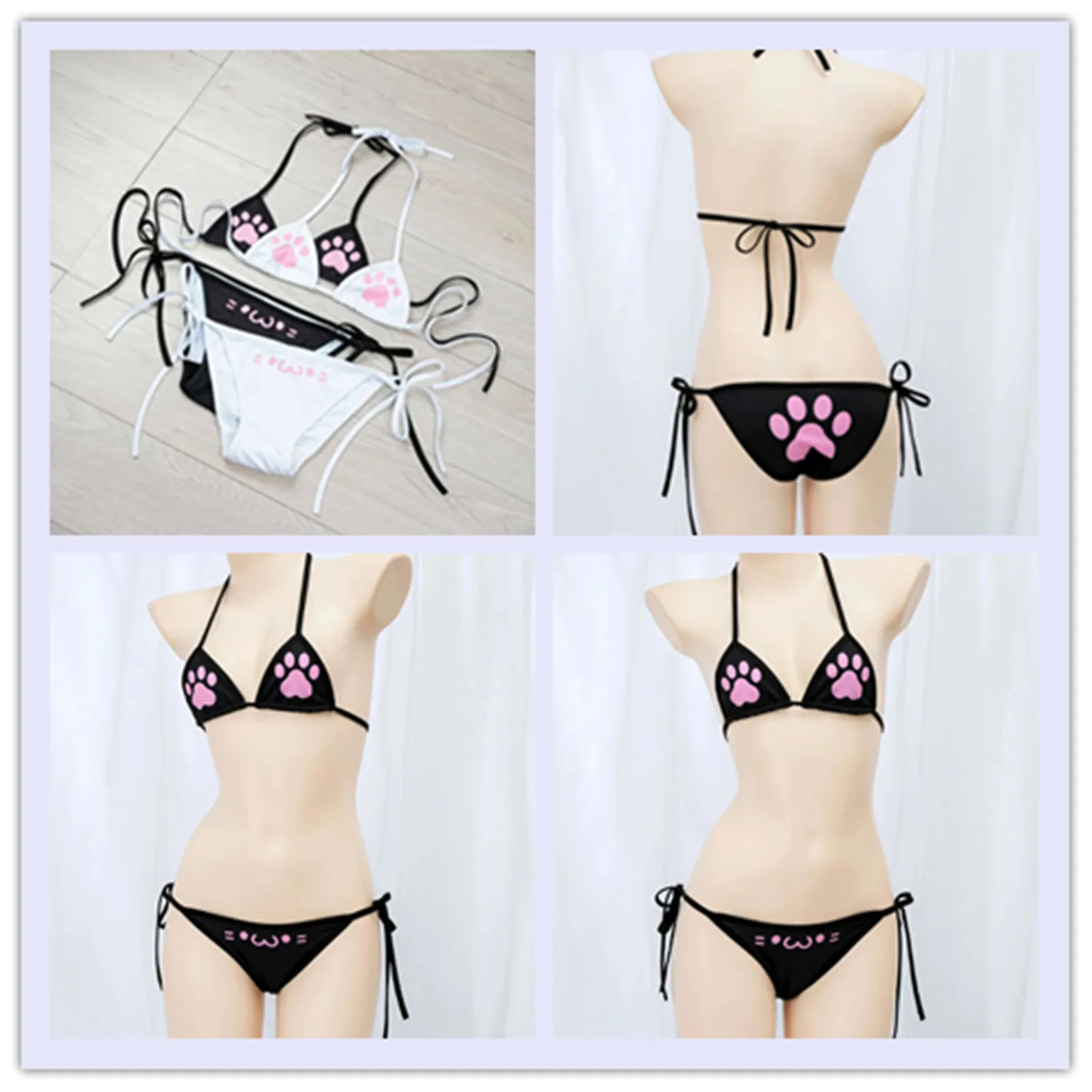 

Women's Brazilian Mini Bikini Swimsuit Anime Print Lingerie Swimwear Set No-pad Triangle Cup Bra Top And Side Lace-up Panties