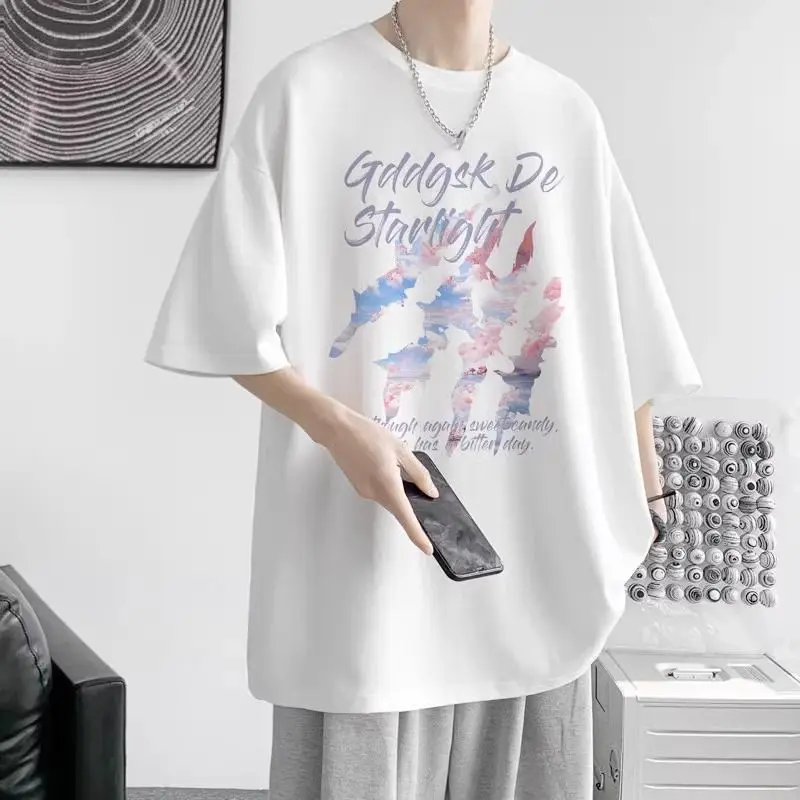 

Loose Cotton Short Sleeve T-Shirt Men's Summer New Design Half Sleeve Trendy Brand Body Shirt Yangjing Printed Casual Top