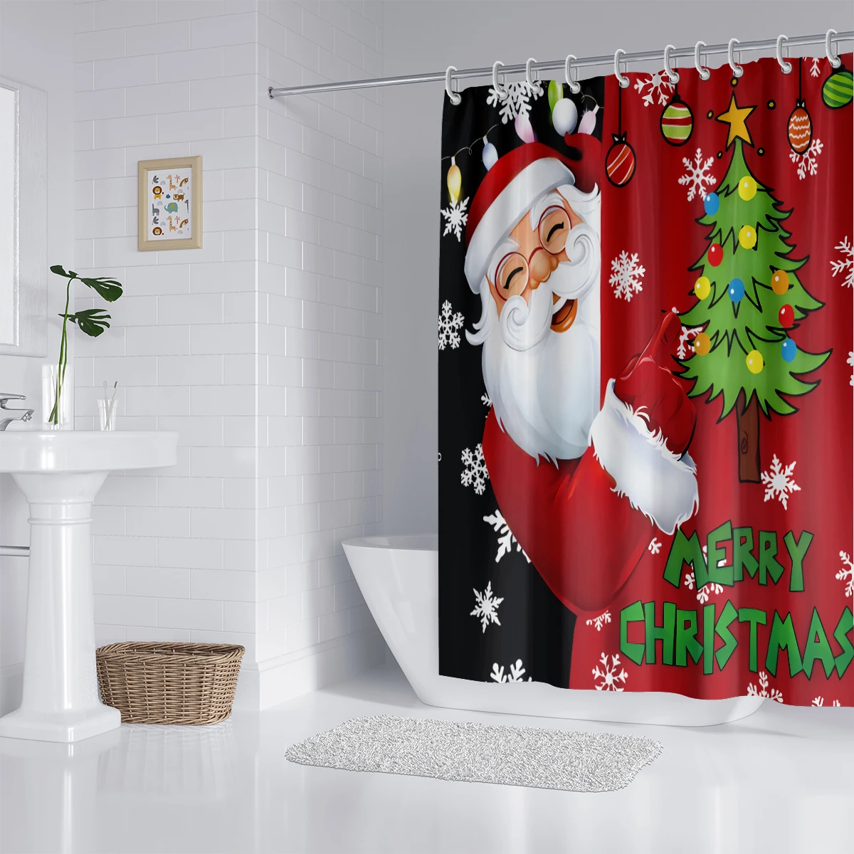 1 piece 180x180cm Christmas Santa Claus pattern printed shower curtain partition bathroom waterproof and mildew proof