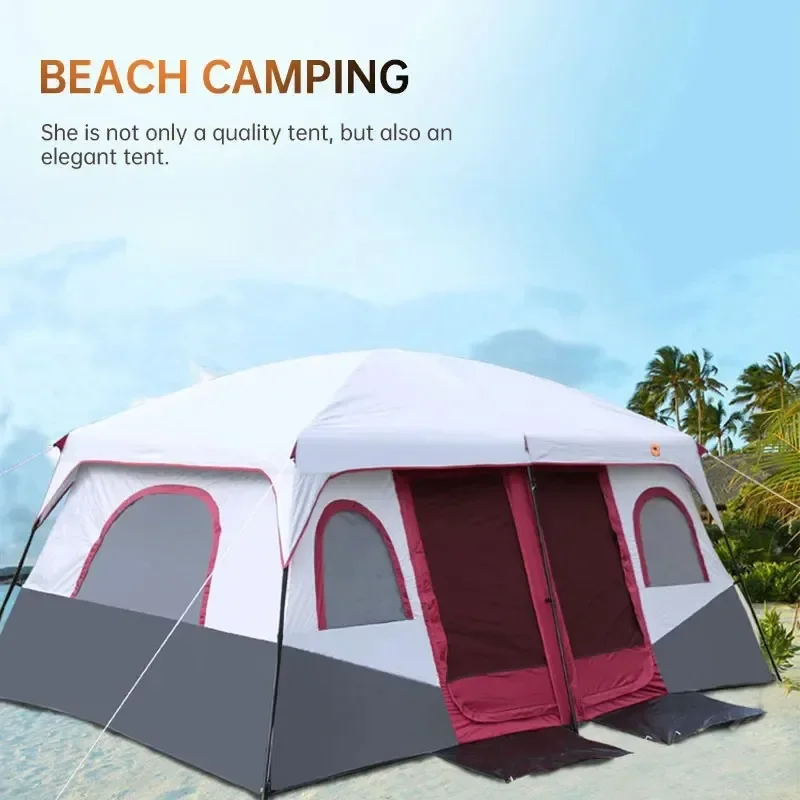 Large Family Camping Tent 6-12 Person WaterProof 2 Bedroom 1 Living Rooms Tent Double Layers Outdoor Picnic Camp Tour Equipment