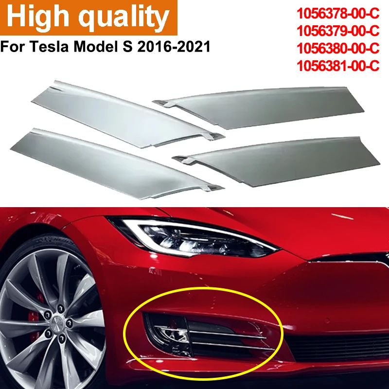 

Chrome Front Bumper Fog Light Trim Molding For Tesla Model S 2016-2021 Upper Lower Left Right Fog Lamp Frame Plated Strip Car Re