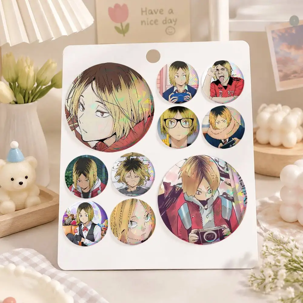 A-K-Kenma Kozum Snap-in Pins Cartoon Character Round Creative Brooches For Backpack Accessories Jewelry Gifts