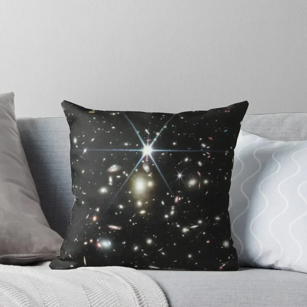 

Sunrise Arc, Galaxy cluster with gravitational lensing (James Webb/JWST) — space poster Throw Pillow Cushion Cover Luxury pillow