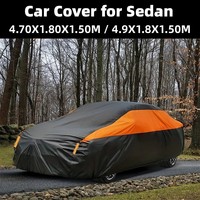 Universal Full Car Covers Outdoor Waterproof Sun Rain Snow UV Protection 190T Polyester Cover for Sedan Black Orange Splicing