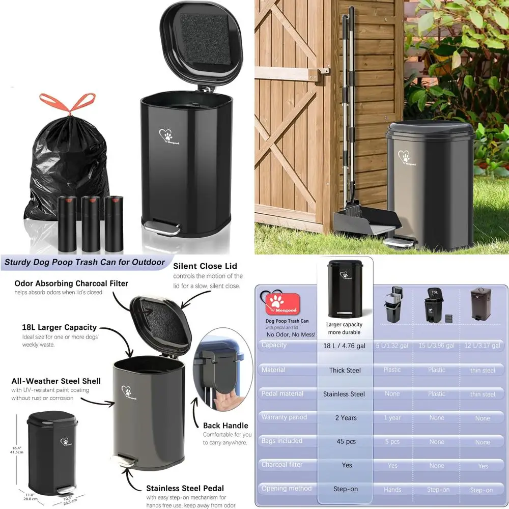 

Portable 18L Dog Waste Bin with Lid and Removable Odor Control for Indoor and Outdoor Use