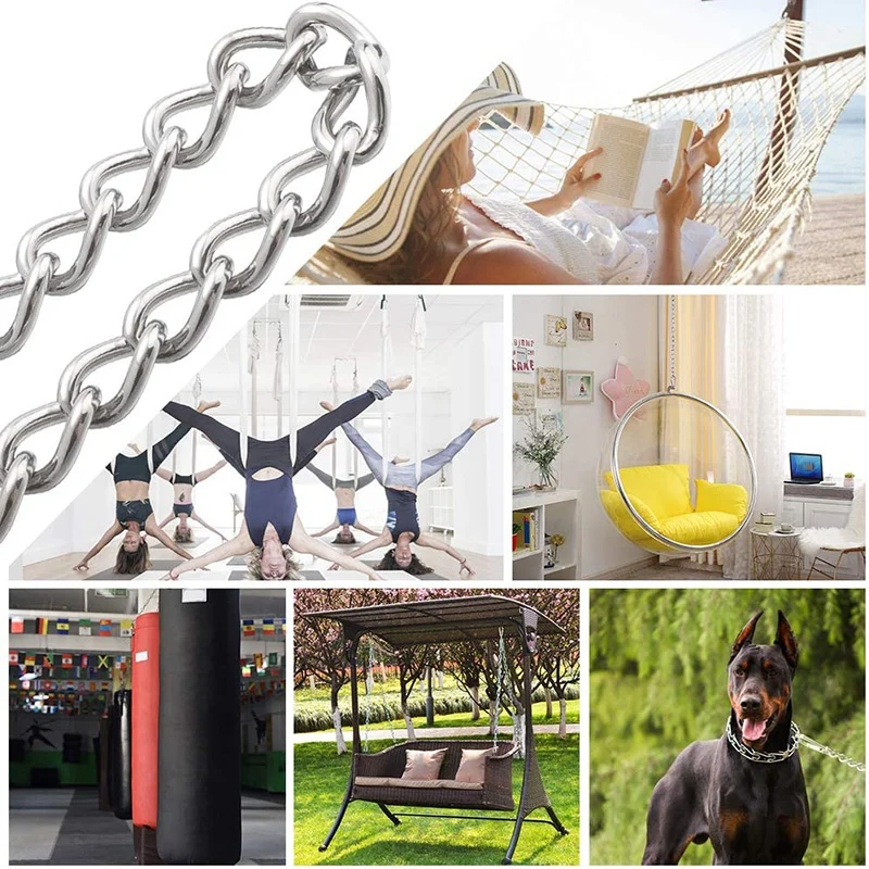 Hanging Chair Chain With Carabiner-2 Pack Stainless Steel Hanging Kit Heavy Duty For Punching Bags Hammock Swing Sandbag