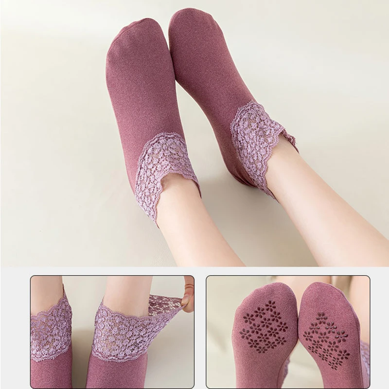 3 PACK Women Lace Warmer Ankle Socks Ladies Cute Short Socks Anti-slip Floor Socks Winter