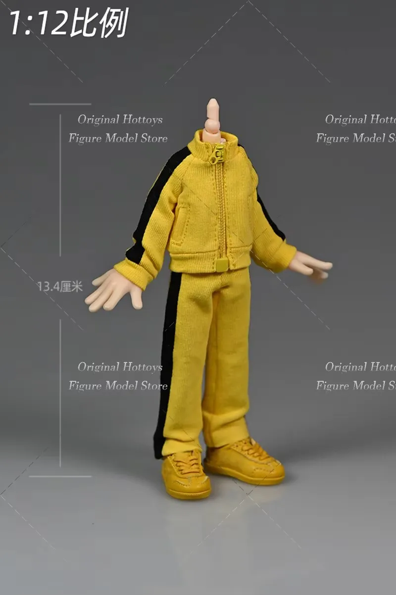 متوفر في المخزون 1/12 مقياس ملابس الجندي الذكور مجموعة ملابس رياضية صفراء معطف قصير السراويل الطويلة لدمية نموذج لجسم العمل 6 بوصة