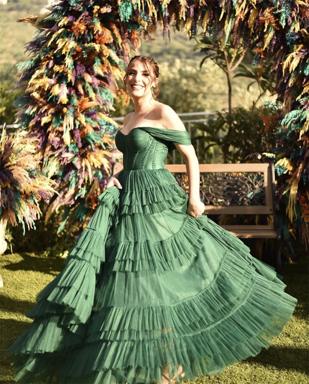 Green Prom Dresses Multiple Layers Of Tulle 2024Evening Dress فساتين السهرة A-shaped Wedding Formal Occasions Party Dresses