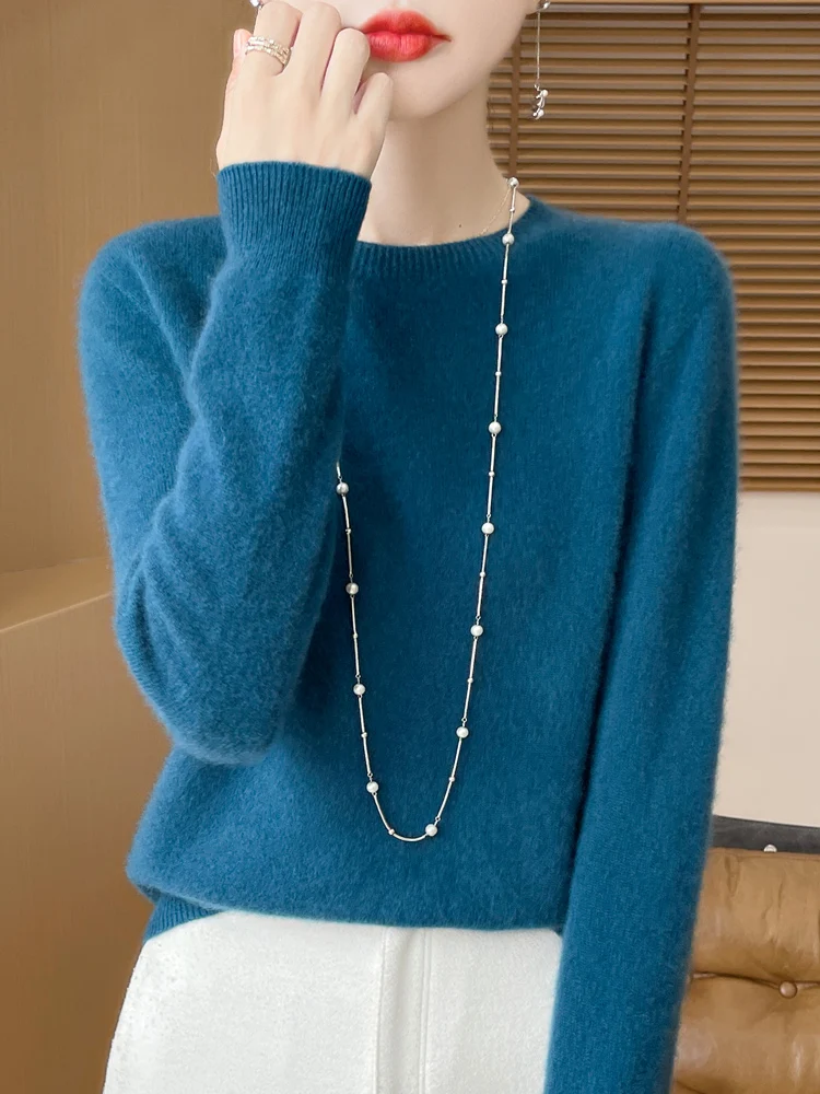 

Осень-зима женский свитер из 100% мериносовой шерсти с круглым вырезом кашемировый пуловер базовая модная одежда удобный теплый топ повседневный однотонный