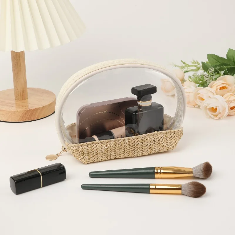 Portable Waterproof Cosmetic Bag Woven Cosmetic Portable Waterproof Makeup Bag Grass Woven Travel Storage Bag