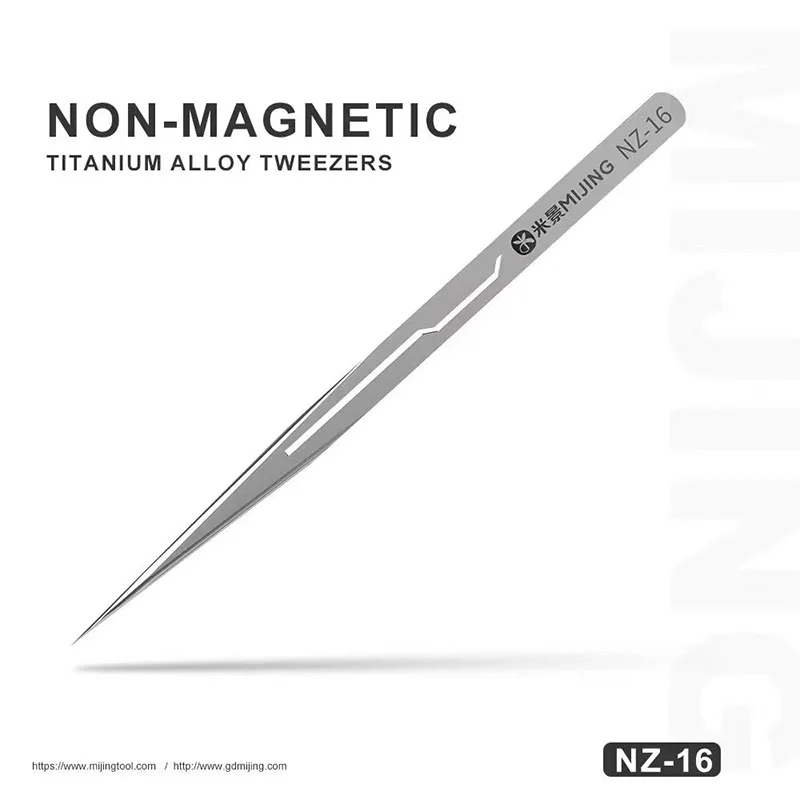 Mijing NZ-16 Pinzette non magnetiche in lega di titanio Ultra precise e resistenti alla corrosione per afferrare chip e componenti fini