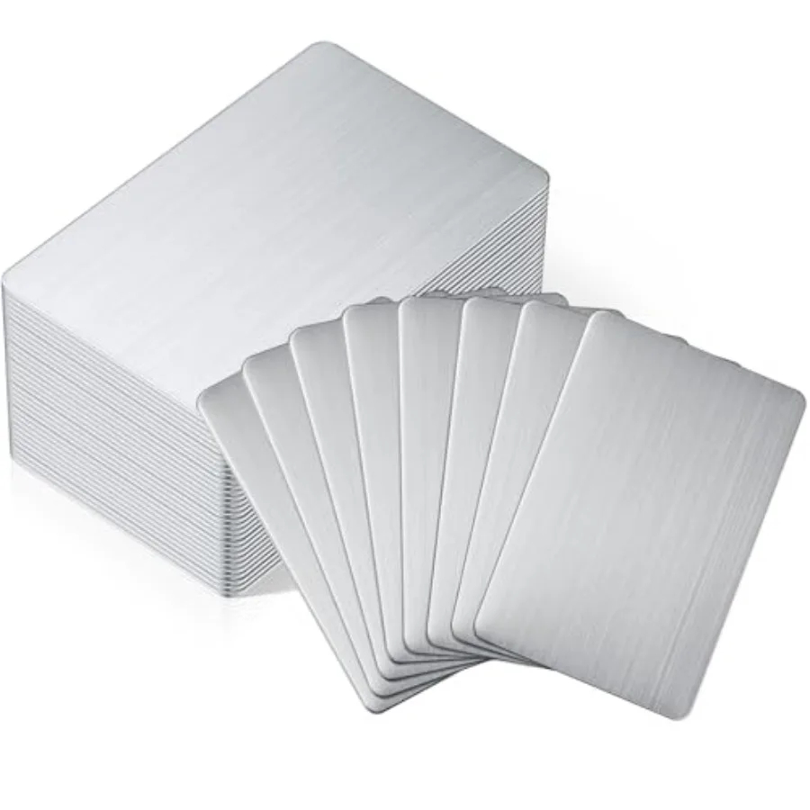 

50 Pcs 304 Stainless Steel Metal Business Cards 3.4 x 2.1 Inch Laser Engraving Stainless Blank Steel Card for House Office Cust