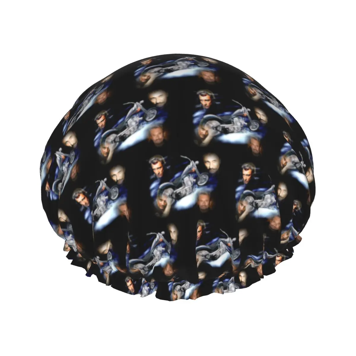 Custom Johnny Hallyday Shower Cap Women Reusable Waterproof French Singer Rock Music Oversized Bath Caps for Long Hair