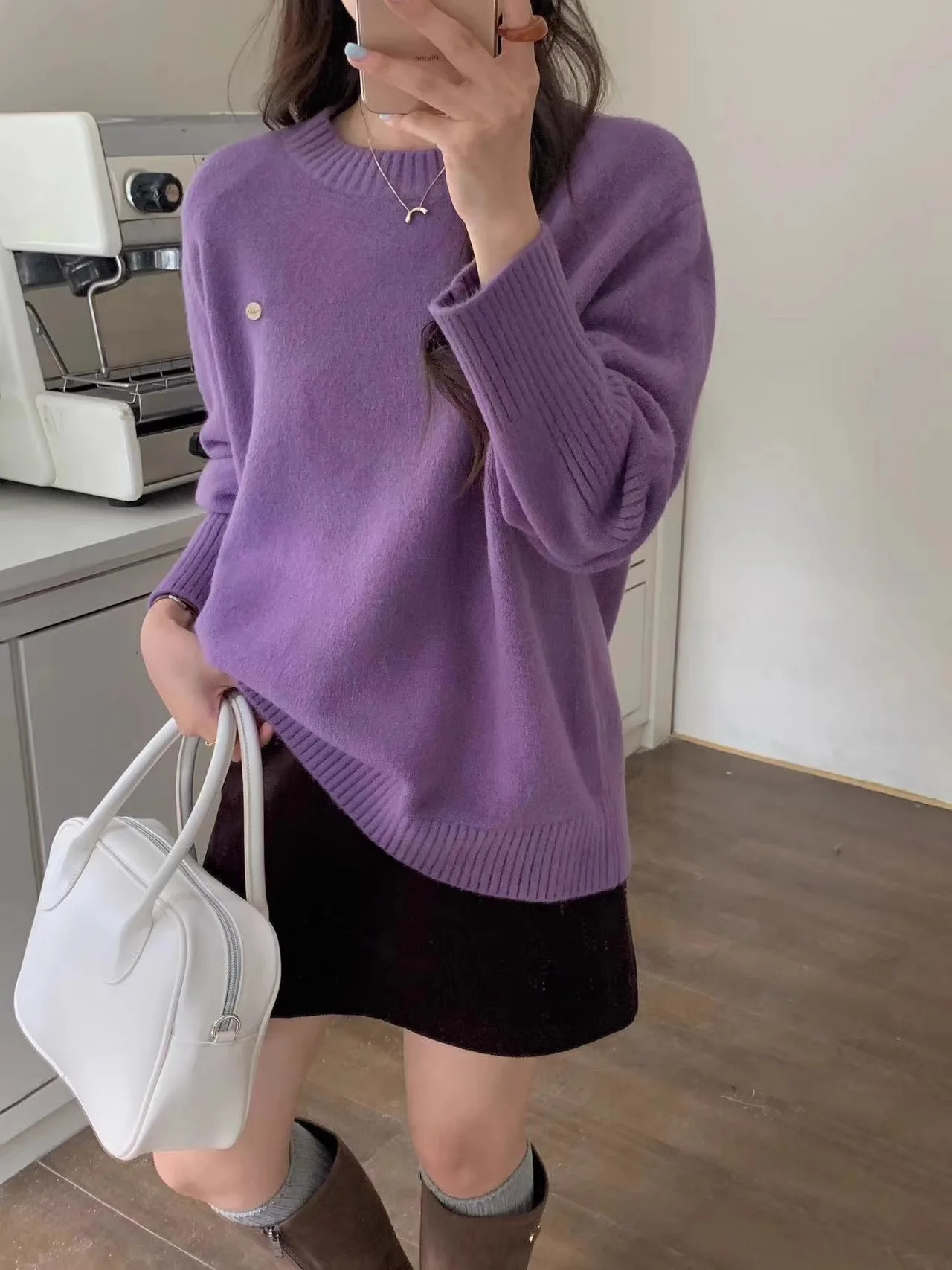 Koreanische Laid-ba Sle runde Ne Pullover Pullover Herbst Winter Lose Vielseitig Einfache Eleganz Thi Weiche Gestrickte Basis irt