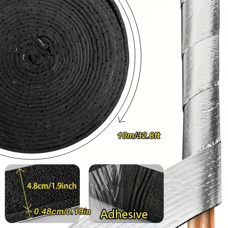 Outdoor Foam Keep Warm Pipes Tape 10M Winter Pipeline Insulation Aluminum Foil Black Fire Protection Strong Tape Waterproof