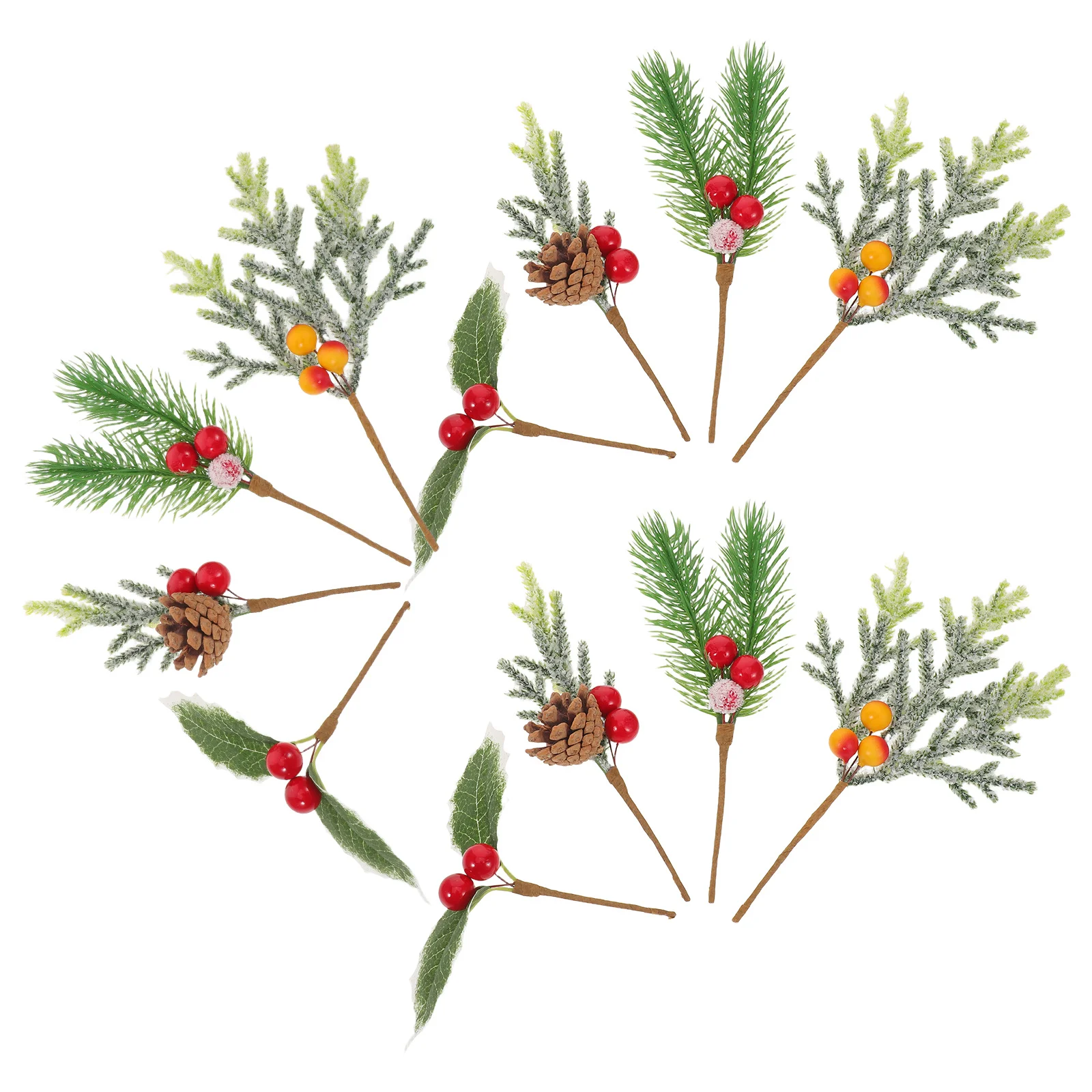 

12Pcs Christmas Picks Frosted Artificial Pine Needle Berry Branches Red Berries Stems Mini Pine Cones Wreath Decor