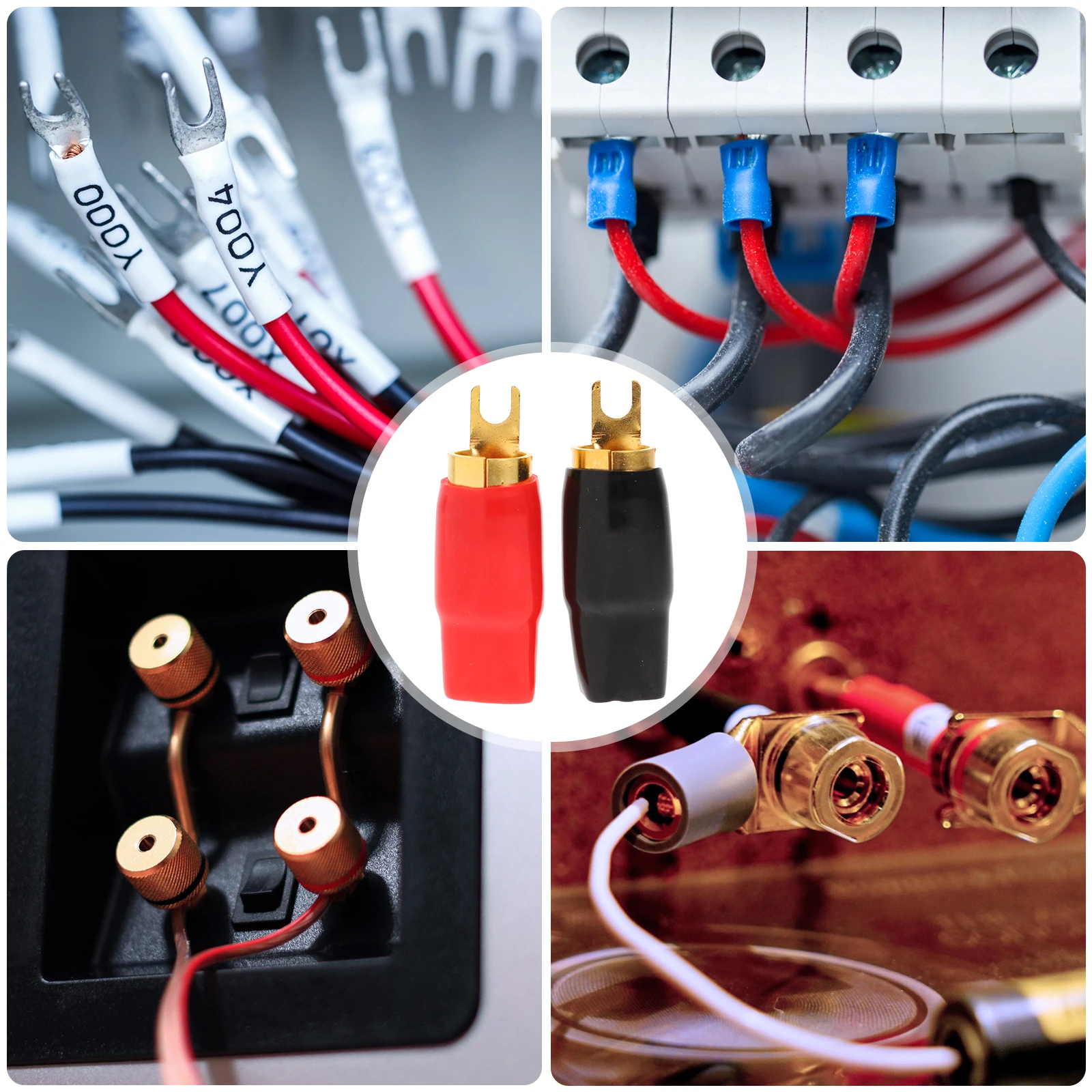

2 Pairs Terminal Crimp Terminals Speaker Wire Connectors Spade Terminal Spade Barrier Electrical Audio Car Copper Fork