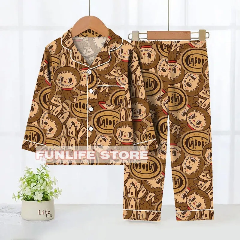 Cartoon Labubu Children Pajama Set Cute Labubu Kids Sleepwear Autumn Loose Casual Home Wear Soft Breathable Child Clothing Gift