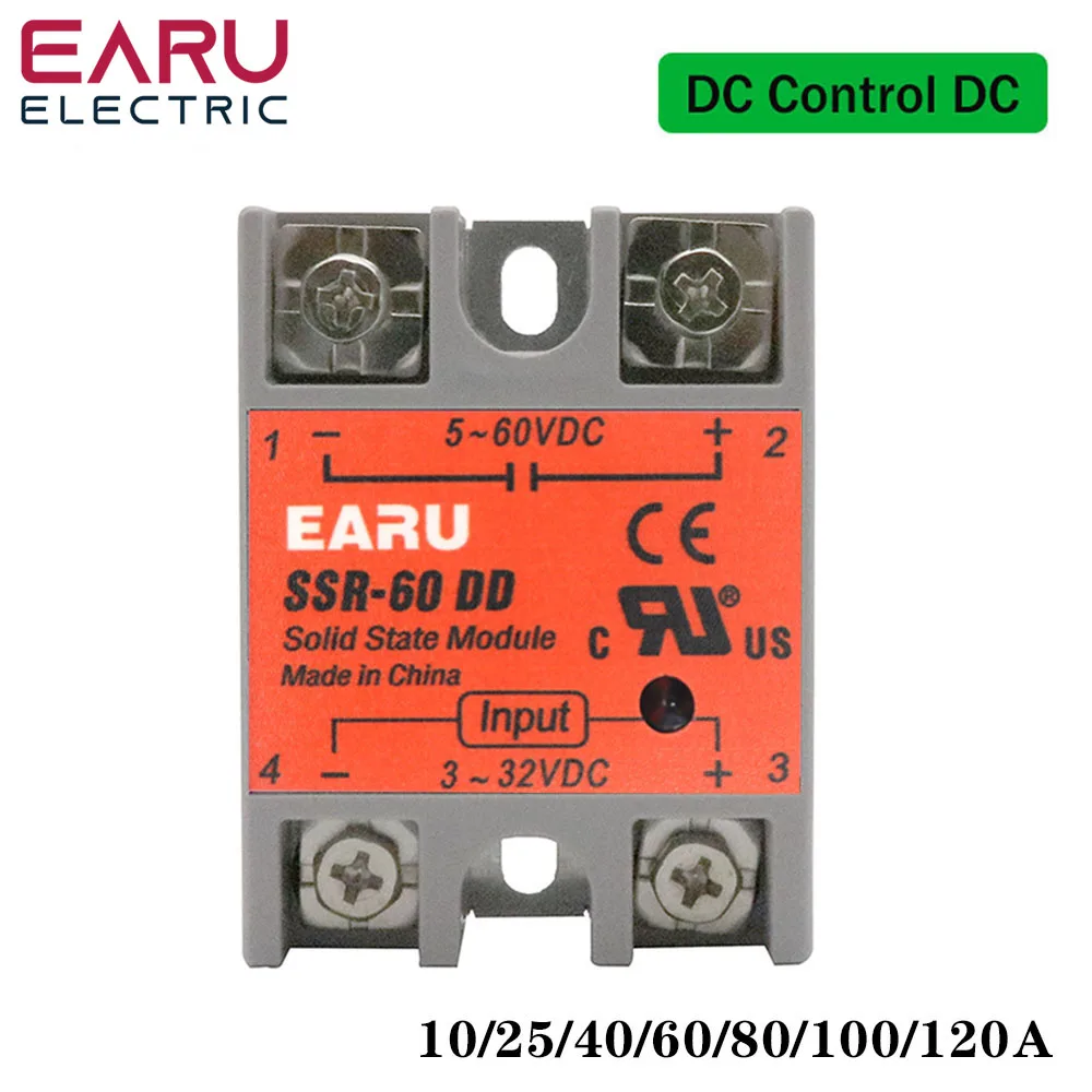 SSR-40DD SSR-60DD SSR 10A 25A 40A 60A 80A 100A 120A Solid State Relay Module DC 3-32V Input DC 5-60V Output Voltage Transformer