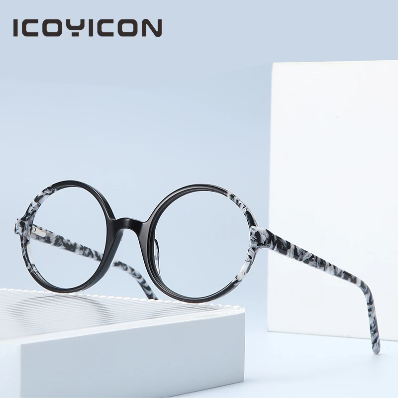 Acetate Round Glasses Frame For Men And Women Retro Printed Handmade Eyeglasses Vintage Prescription Myopia Spectacles BOA1177