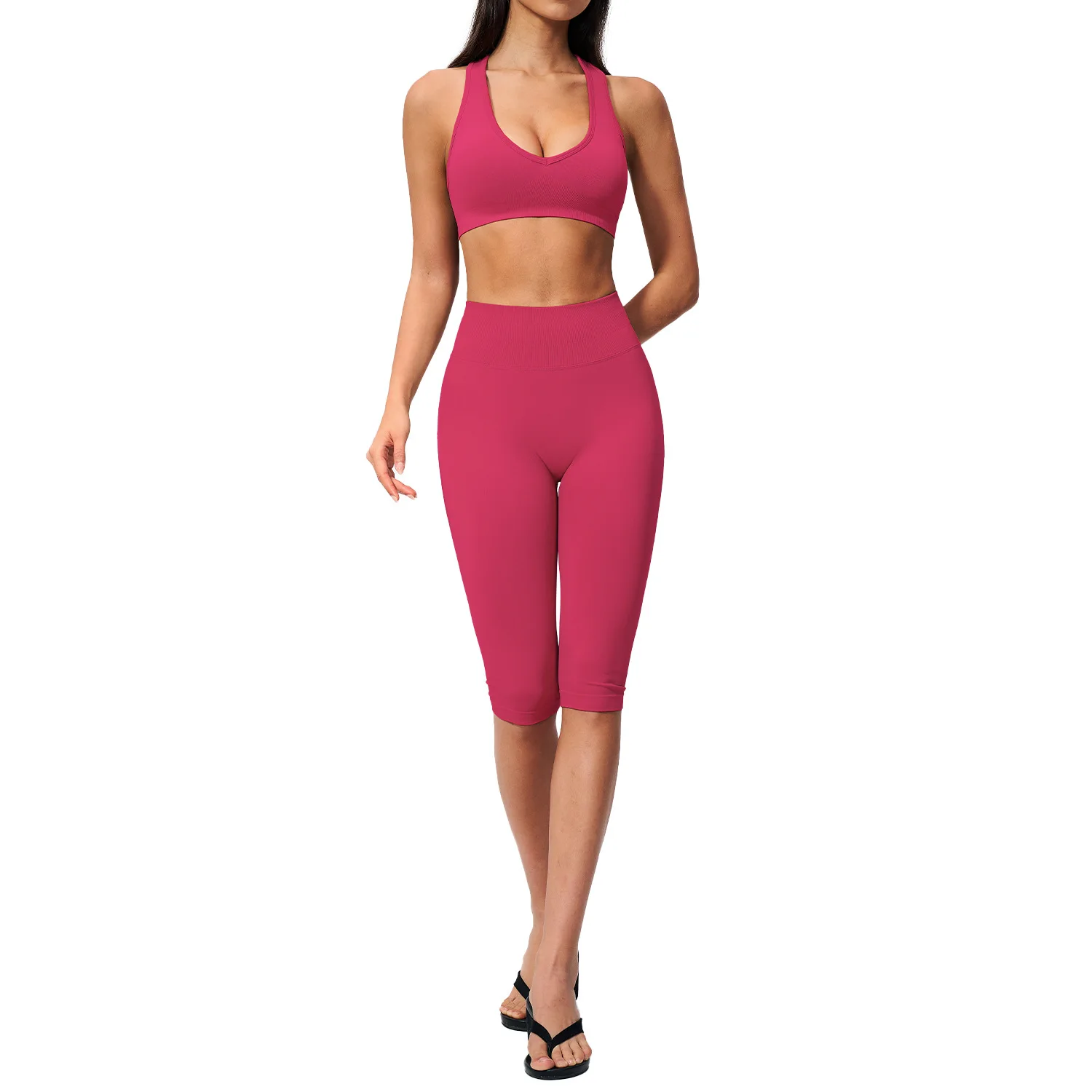 Yoga Set 2PCS Women Tracksuit Sports Set Fitness Outfits Sportswear Workout Clothes Running Capri Pants Gym Suit Athletic Wear