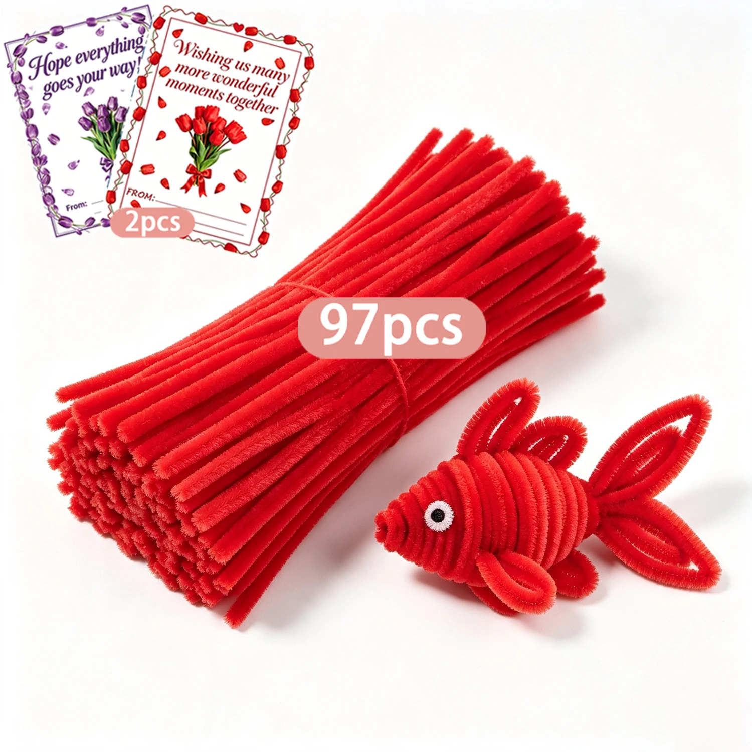 99/242/487 Pcs Red‑Tone Pipe Cleaner Flower Bouquet Set, Fuzzy Chenille Sticks For Wedding, Party & Home Decor view 4