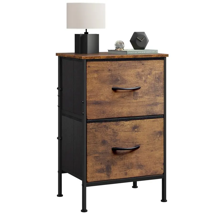 

Night Stand, Small Dresser with 2 Drawers amp Wooden Top, Nightstand with Fabric Bins, Bedside Table End Table for Bedroom, Clos