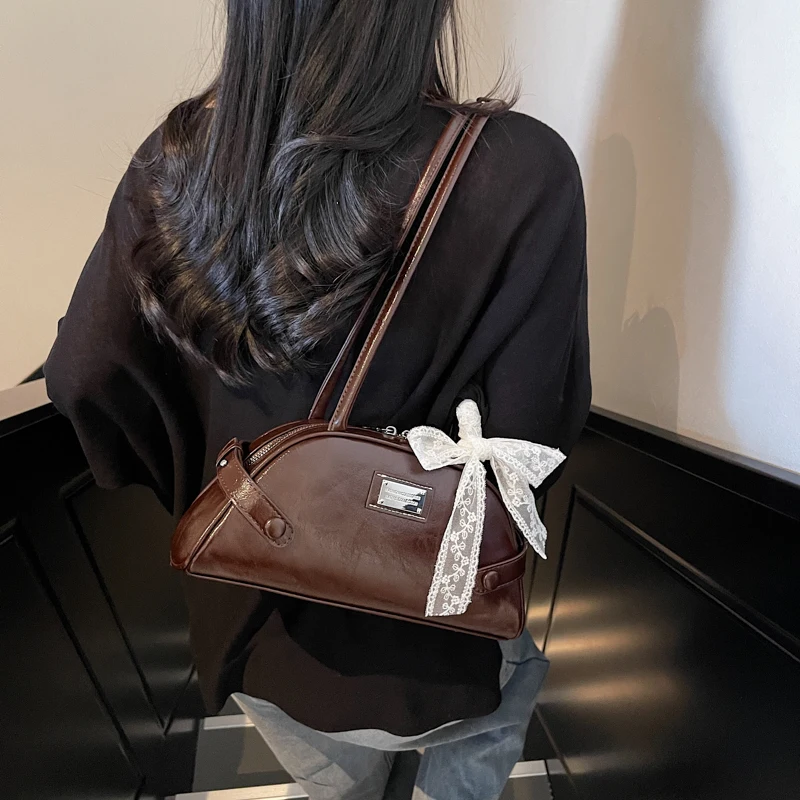 

Women Casual Tote Handbag PU Leather Bow Leisure Armpit Handbag Solid Color Travel Underarm Handbag Versatile Shoulder Bag