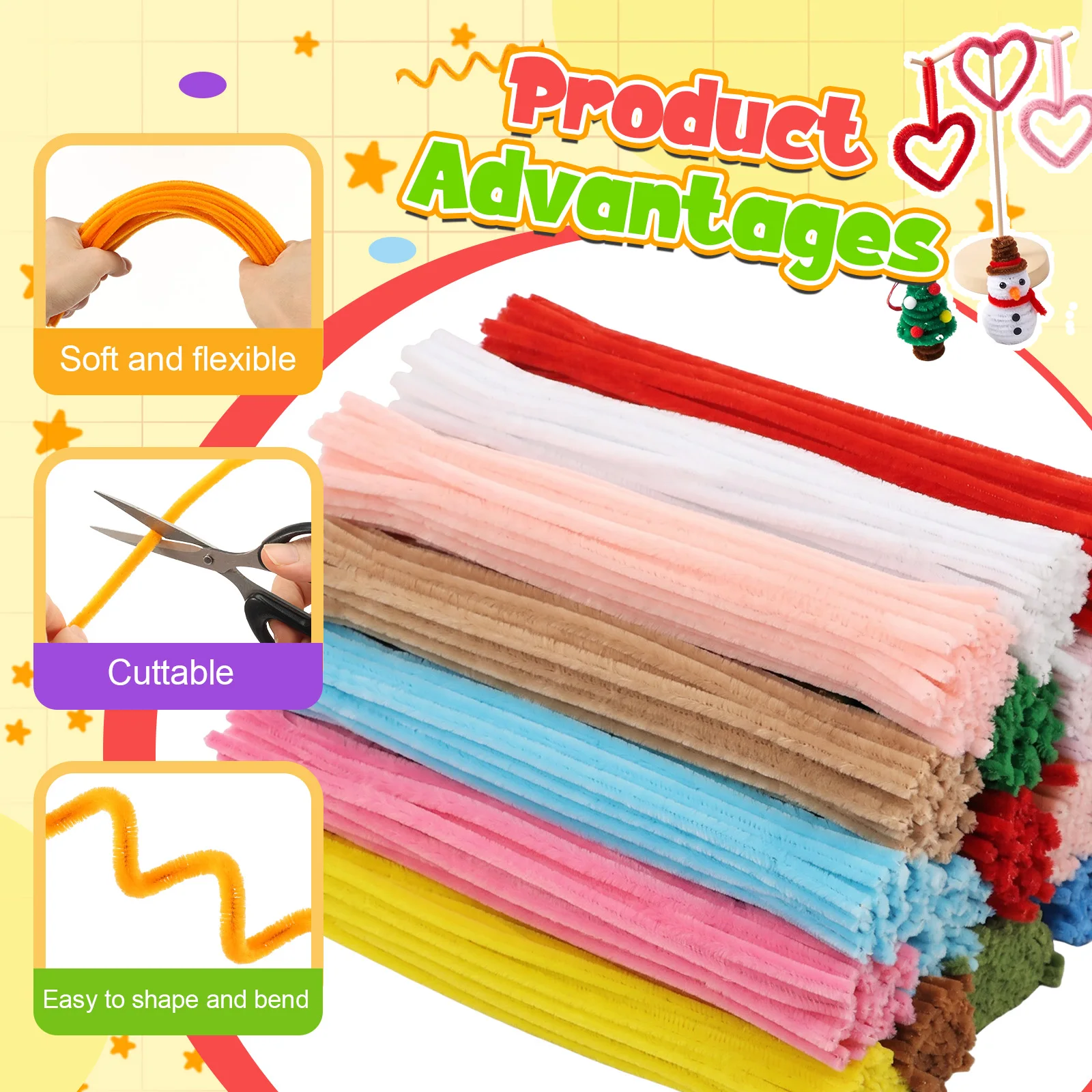 Colorful Pipe Cleaners Plush Stem Wired Twist Sticks Pipe Cleaner Flower Making Kit with Hot Glue Stick Flower Handmade Craft view 3
