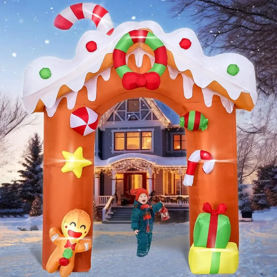 

10FT H Christmas Inflatable Gingerbread House Archway with Build-in LED Lights Blow up Christmas Inflatable Outdoor Decorations
