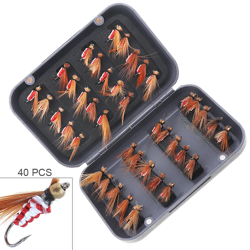 

40pcs/lot Metal Head Flies Fly Fishing Lure Set Metal Head Flies Salmon Trout Simulation Fly Flies Bait with Box