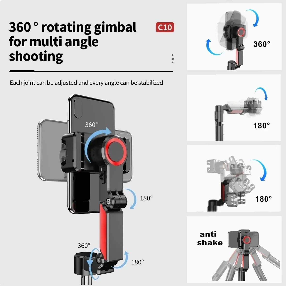 Travel Bluetooth Remote Control Selfie Stick with 360°Rotation Facial Tracking Gimbals & Anti Shake Stabilizer for Mobile Phone